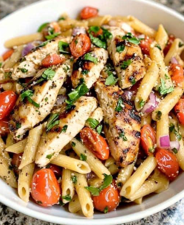 Ricetta pasta al pollo e bruschetta