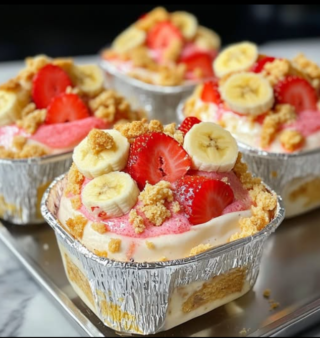 Budino di banana e cheesecake alle fragole