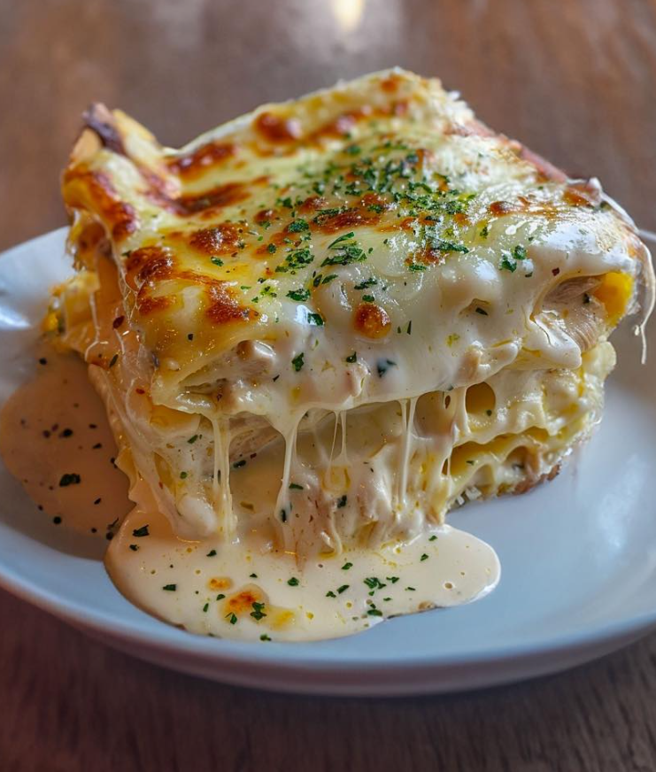Sciogliere le lasagne con pollo e salsa bianca cremosa