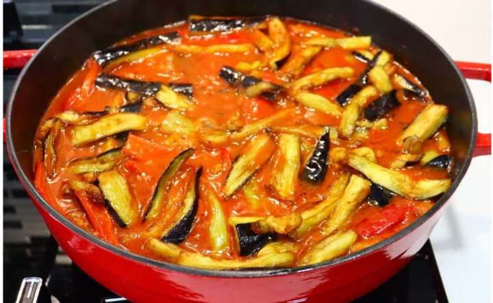 Vitello con melanzane e peperoni