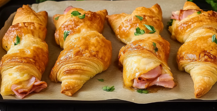 Bocconcini di pasta sfoglia salati con prosciutto e formaggio