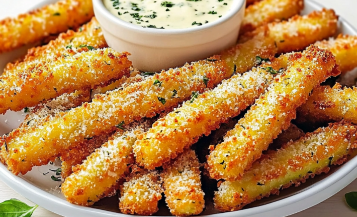 Patatine di zucchine croccanti con salsa allo yogurt all’aglio