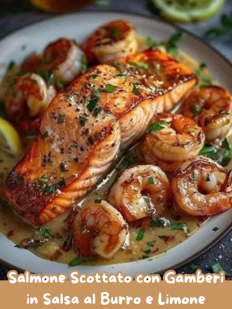 Salmone Scottato con Gamberi in Salsa al Burro e Limone