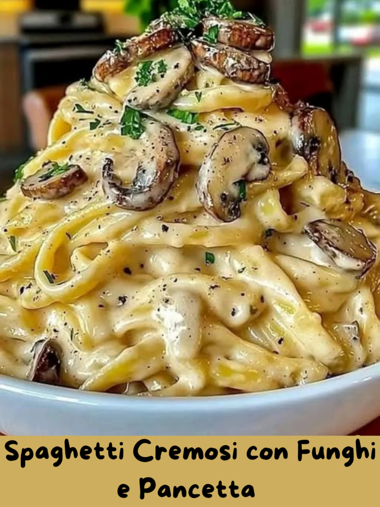 Spaghetti Cremosi con Funghi e Pancetta