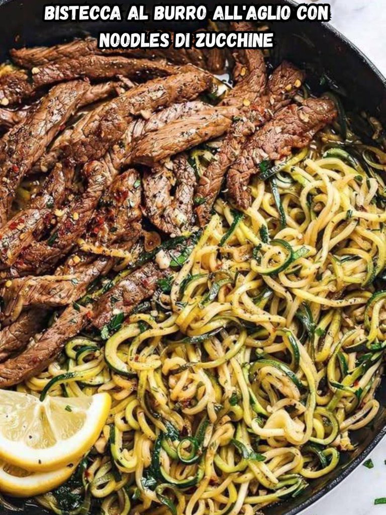Bistecca al burro all’aglio con noodles di zucchine