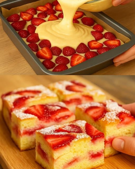 Torta umida con fragole fresche
