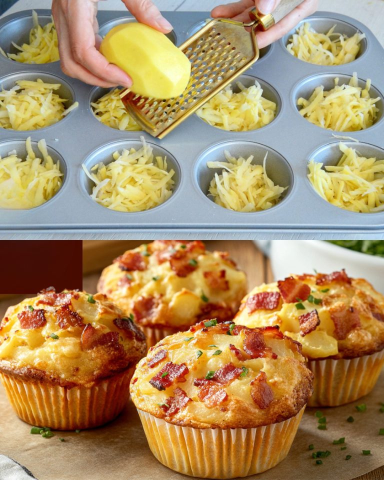 Muffin di patate grattugiate con peperoni, cipolle e prosciutto