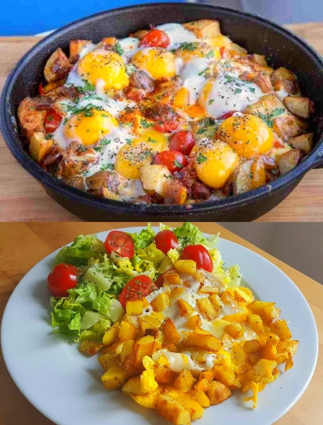 Patate fritte con uova e formaggio