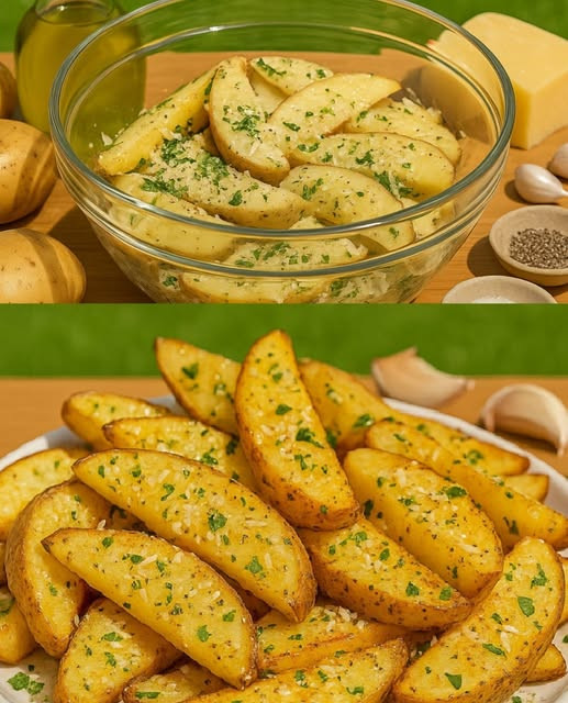 Spicchi di patate al forno con parmigiano e aglio
