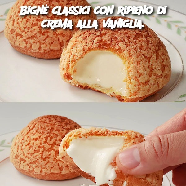 Bignè classici con ripieno di crema alla vaniglia.